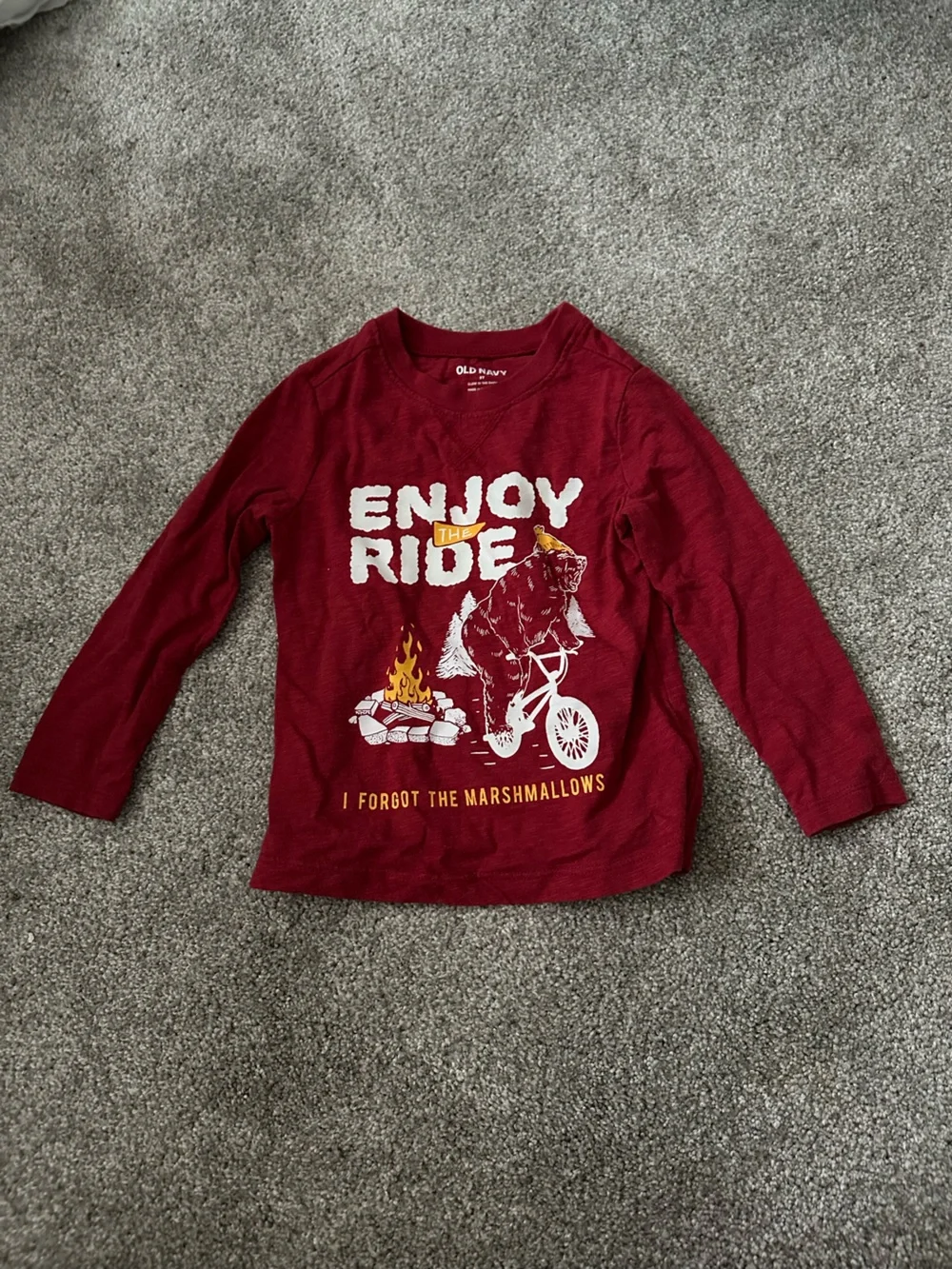 Old Navy Burgundy Long-Sleeve Graphic Tee - 'Enjoy the Ride'